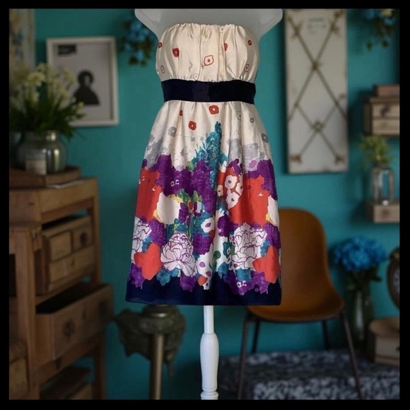🍁 NWOT!! ✮ Floral Puffy Skirt Strapless Dress • Y2K • Autumn • Fall - Picture 1 of 11